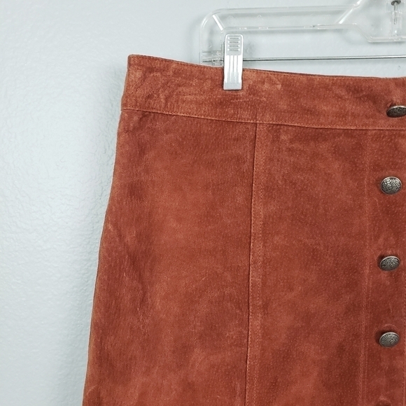 GIANNI BINI Leather Darcey Mini Skirt Rust Suede Sz XL Western Goblincore - Picture 3 of 7